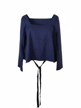Rebecca Minkoff Deep Navy Square-Neck Long-Sleeve Tie-Back Top